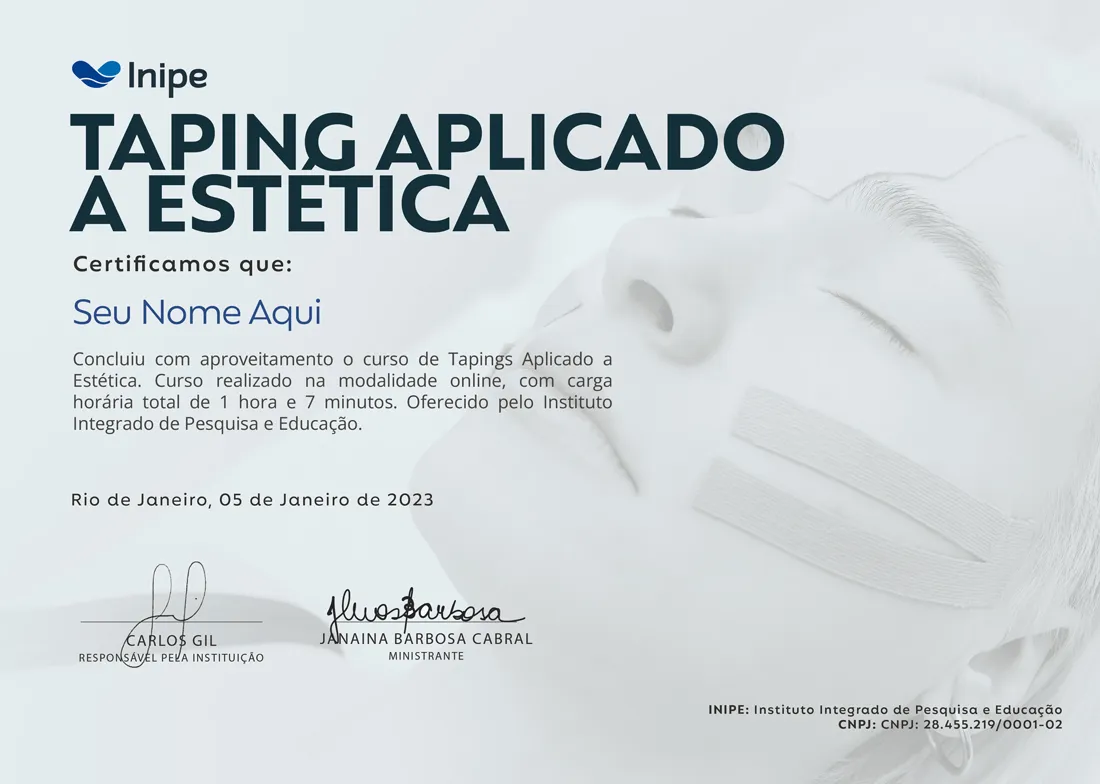 Certificado do Curso online de Taping Aplicado a Estética da INIPE