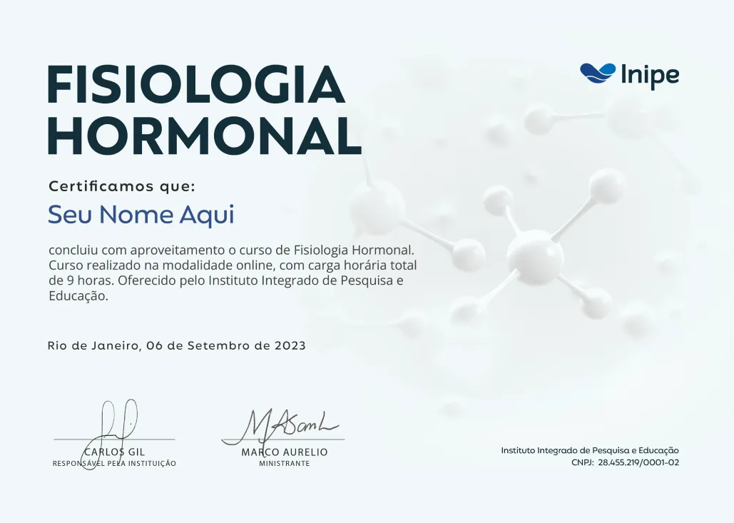 Certificado do curso online de Fisiologia Hormonal da INIPE