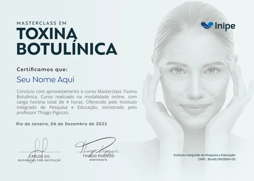 Certificado do curso online de Toxina Botulínica da INIPE